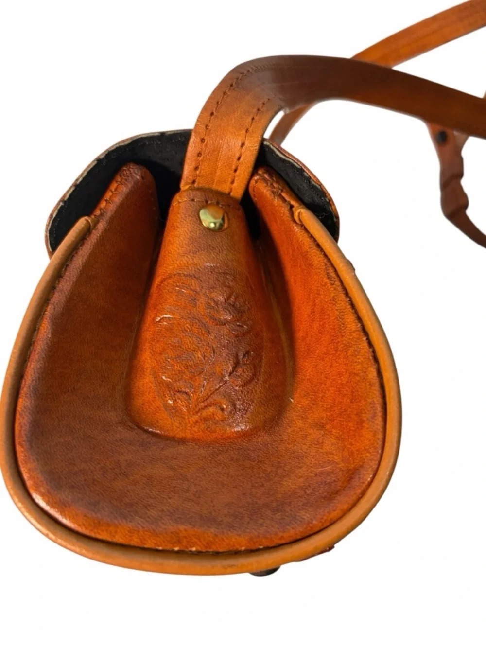 Vintage Cross body Bag Made In Mexico Brown Leather Horse Hair Rose Purse